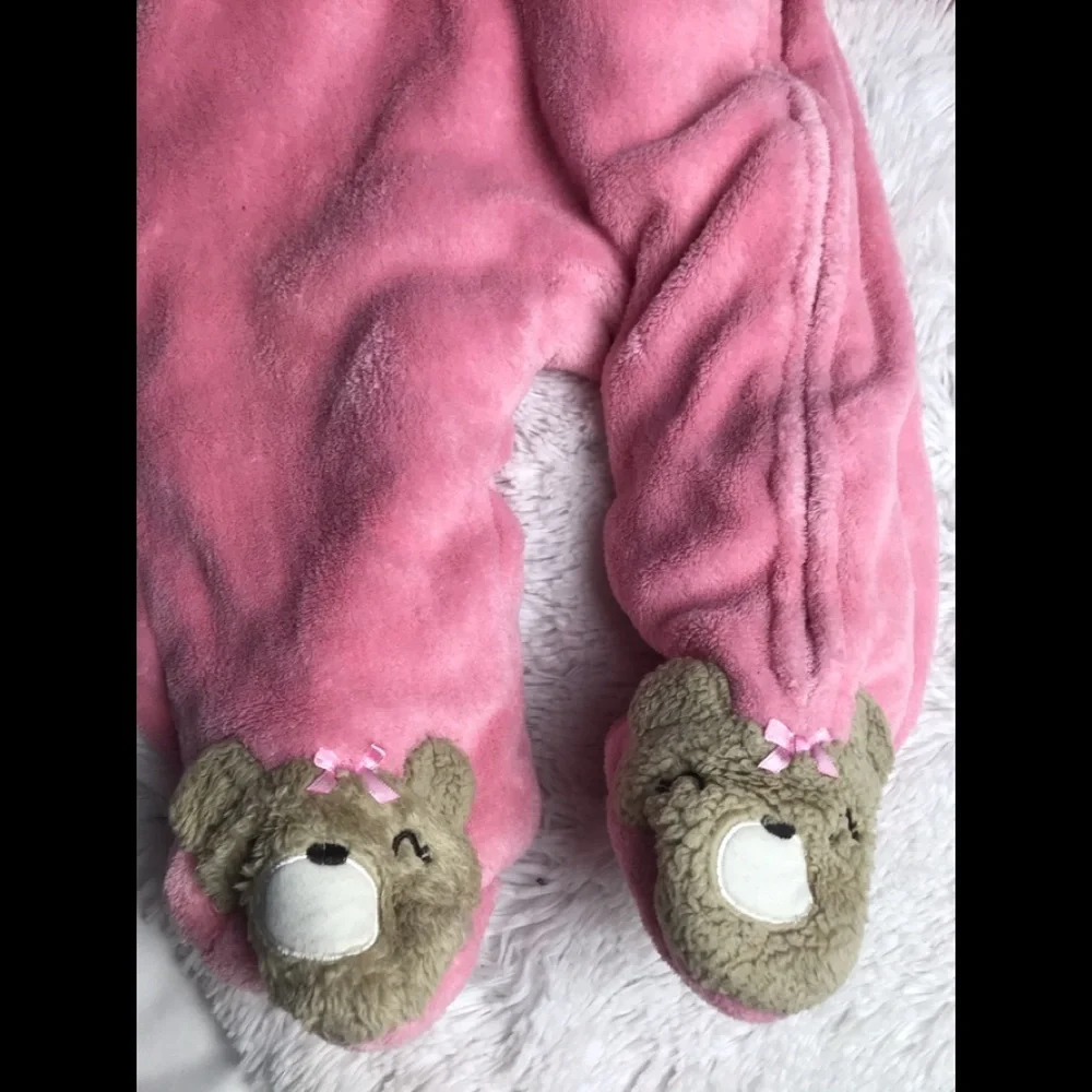 SMALL WONDERS 12M pink faux fur bear bunting suit